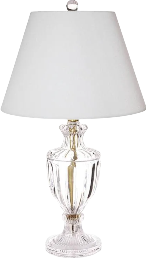 clear glass lamp with a white empire shade