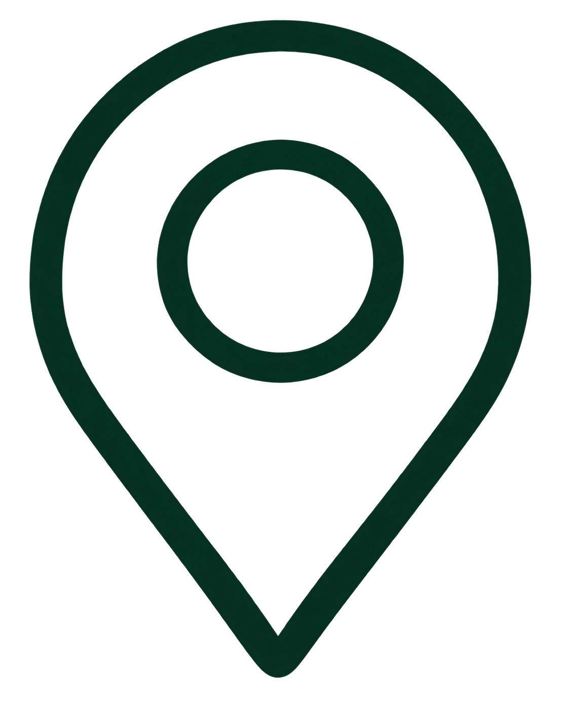 Green map pin icon with a hollow center, outlined in black.