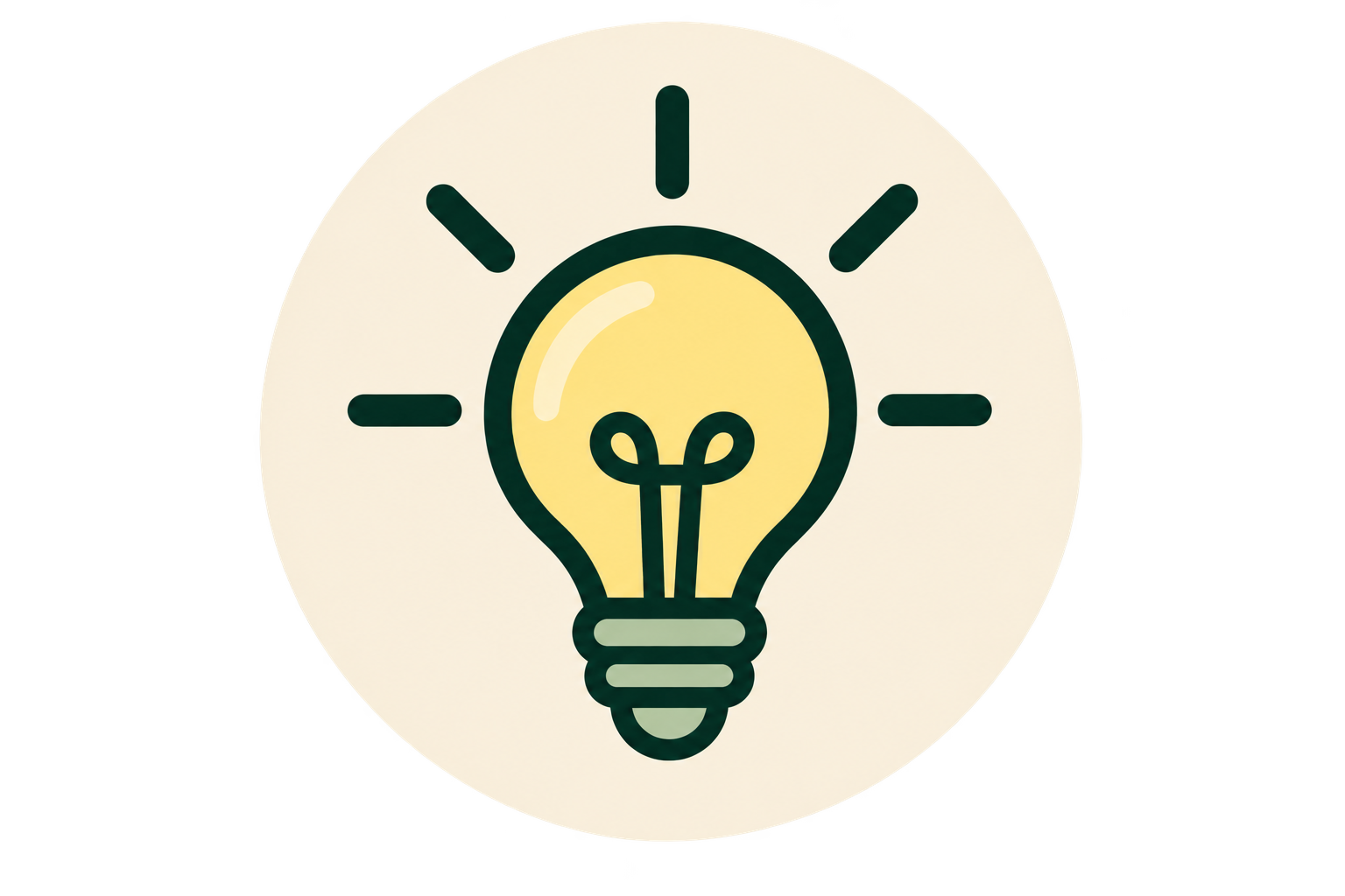 Illustration of a lit light bulb with lines radiating outward, symbolizing a bright idea or innovation.
