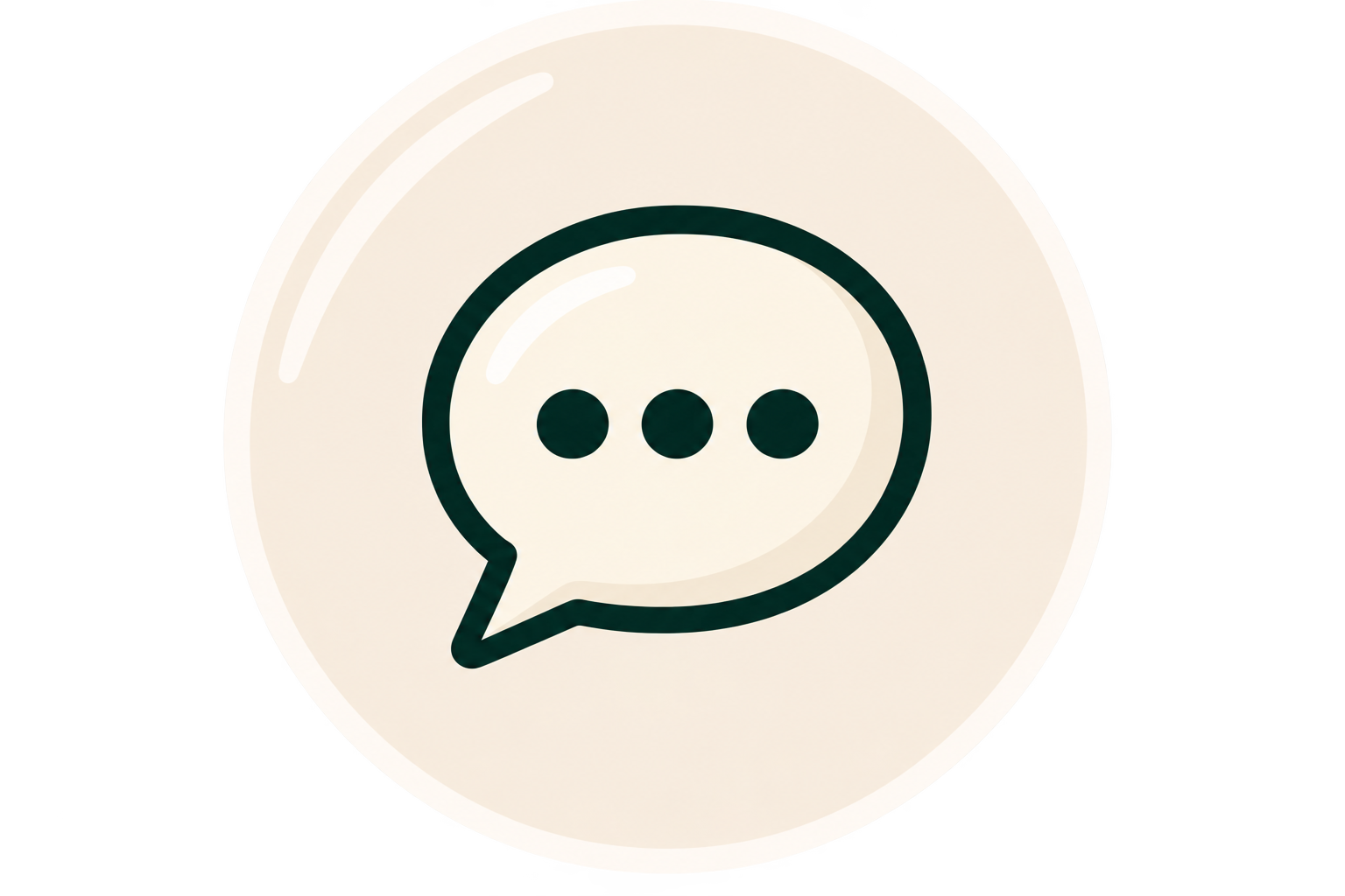 A white circular button with a black outlined speech bubble icon with three dots inside.