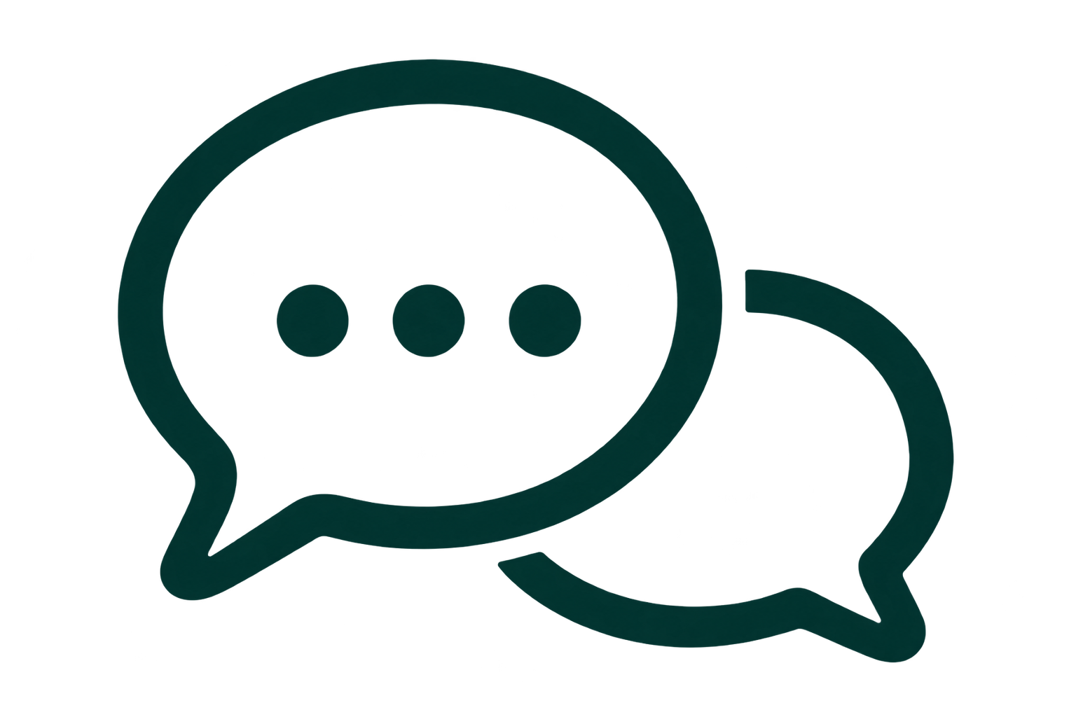 A black and white illustration of a speech bubble with a three-dot ellipsis inside, symbolizing conversation or communication.