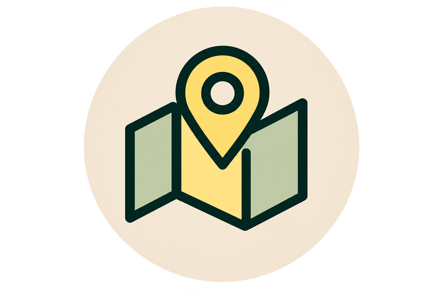Icon of a map with a location pin in the center.