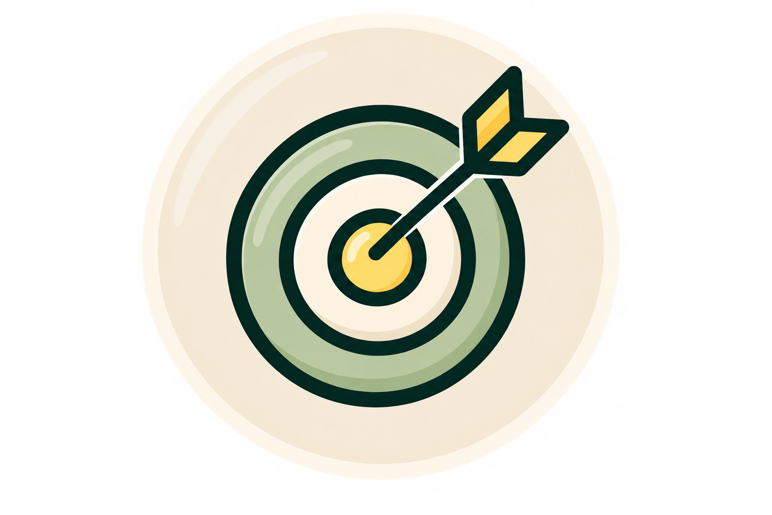 A bullseye target with an arrow hitting the center.