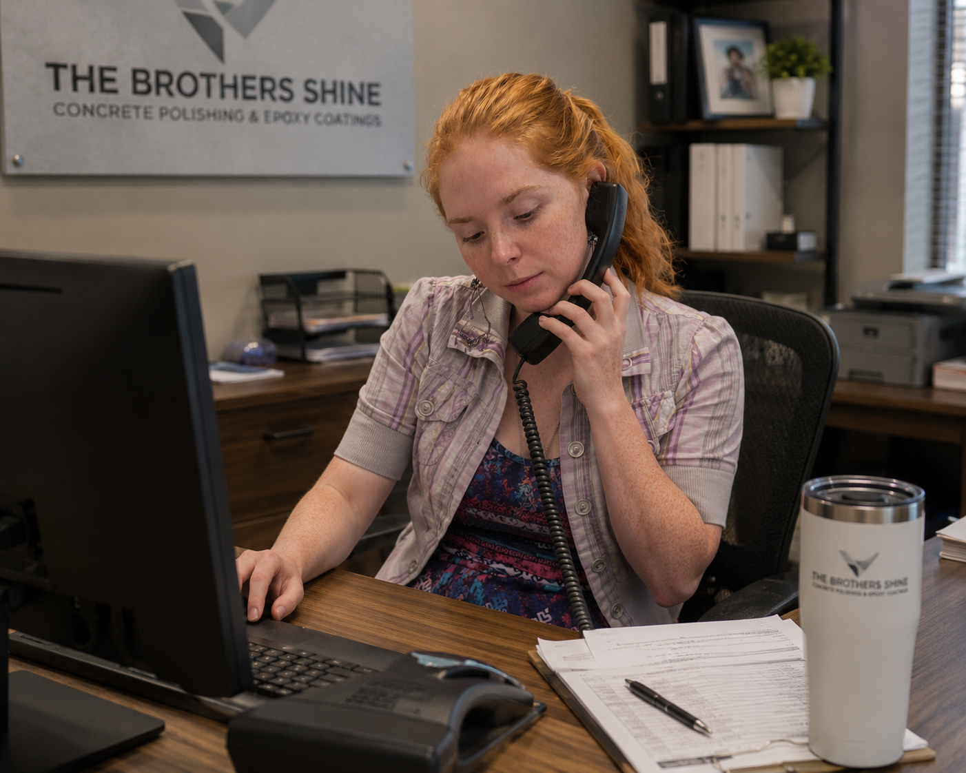 The Brothers Shine office staff assisting a customer by phone.