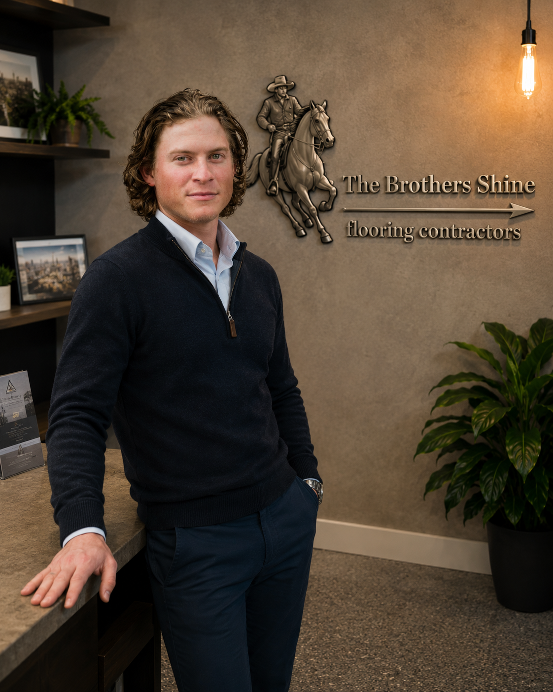 The Brothers Shine flooring contractor in the company office