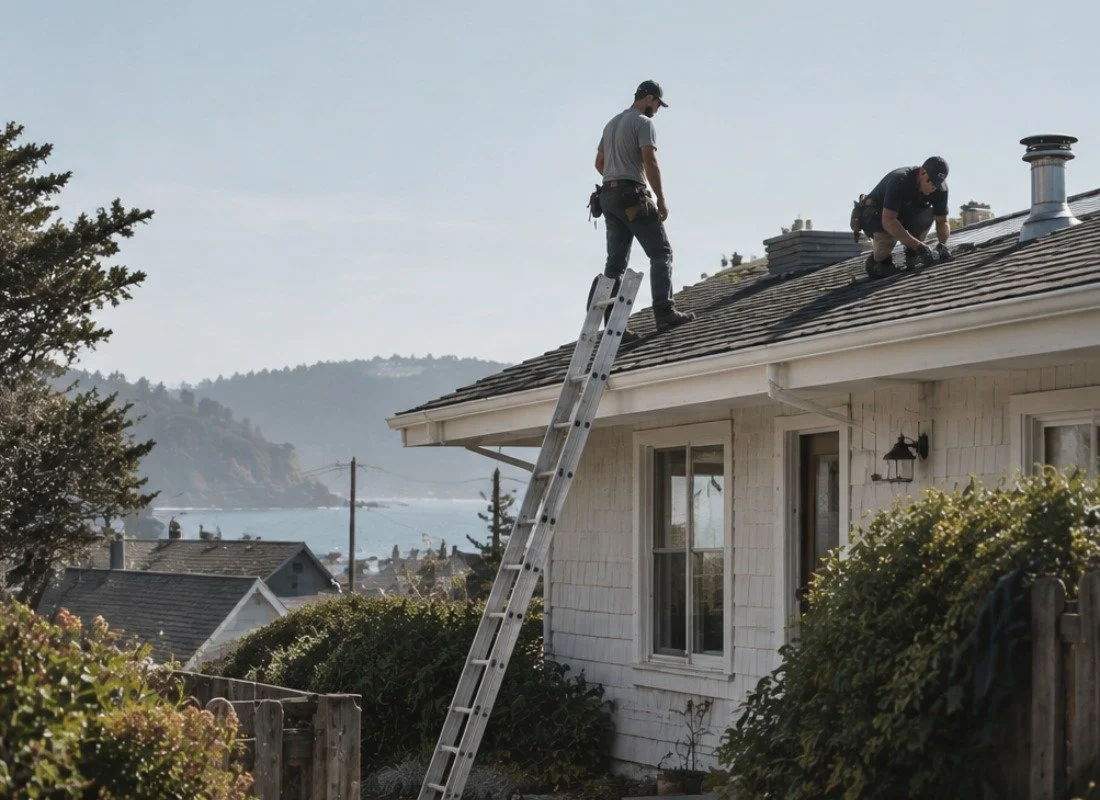 McMurray & Sons roofers working on a residential roof in Eureka, California