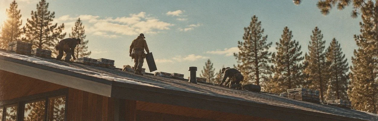 Roofing crew installing a new residential roof in Eureka, California