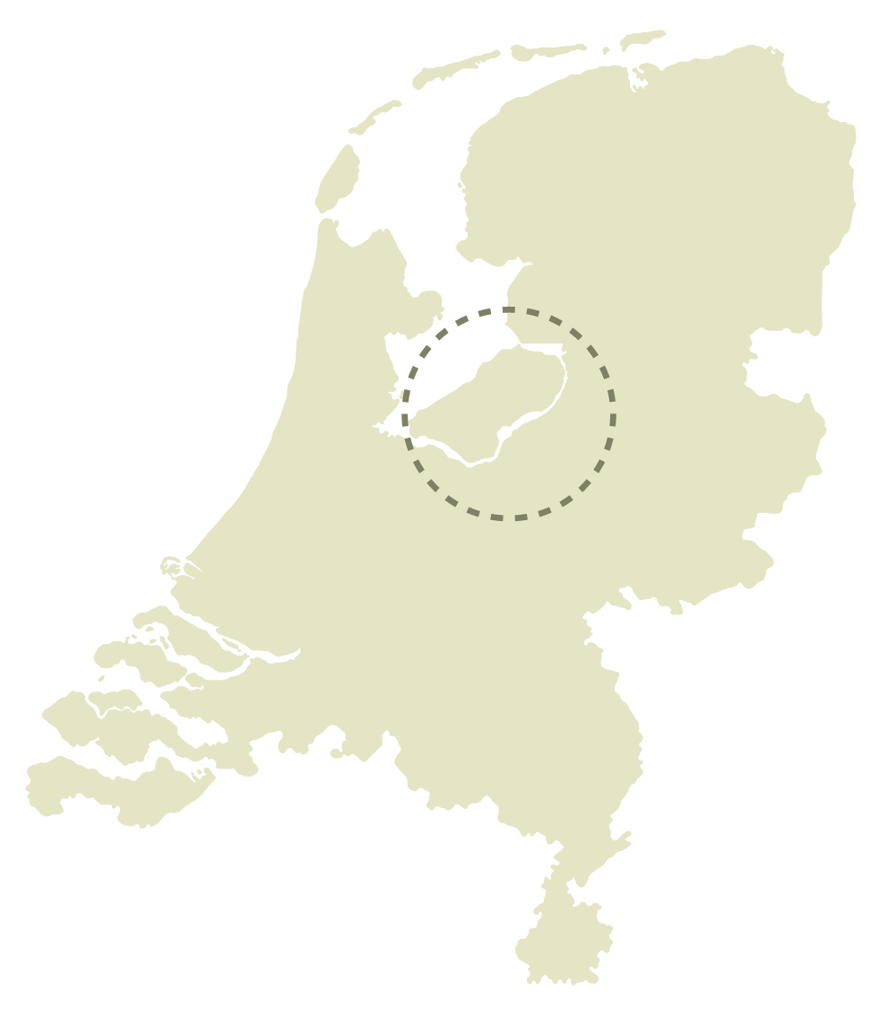 Kaart van Nederland met een cirkel rond de Waddenzee en de Wadden eilanden.