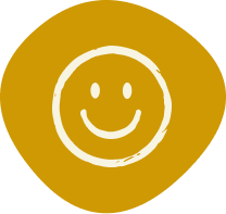 A white smiley face drawing on a gold circular background.