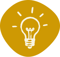 Light bulb icon against a gold circular background.