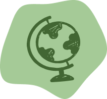 Green globe on a stand with a clock face background.