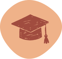 Illustration of a graduation cap on a peach-colored background.