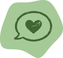Green speech bubble icon with a heart symbol inside and an arrow pointing to the right.
