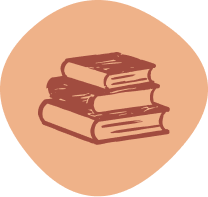 Stack of three books on a circle background
