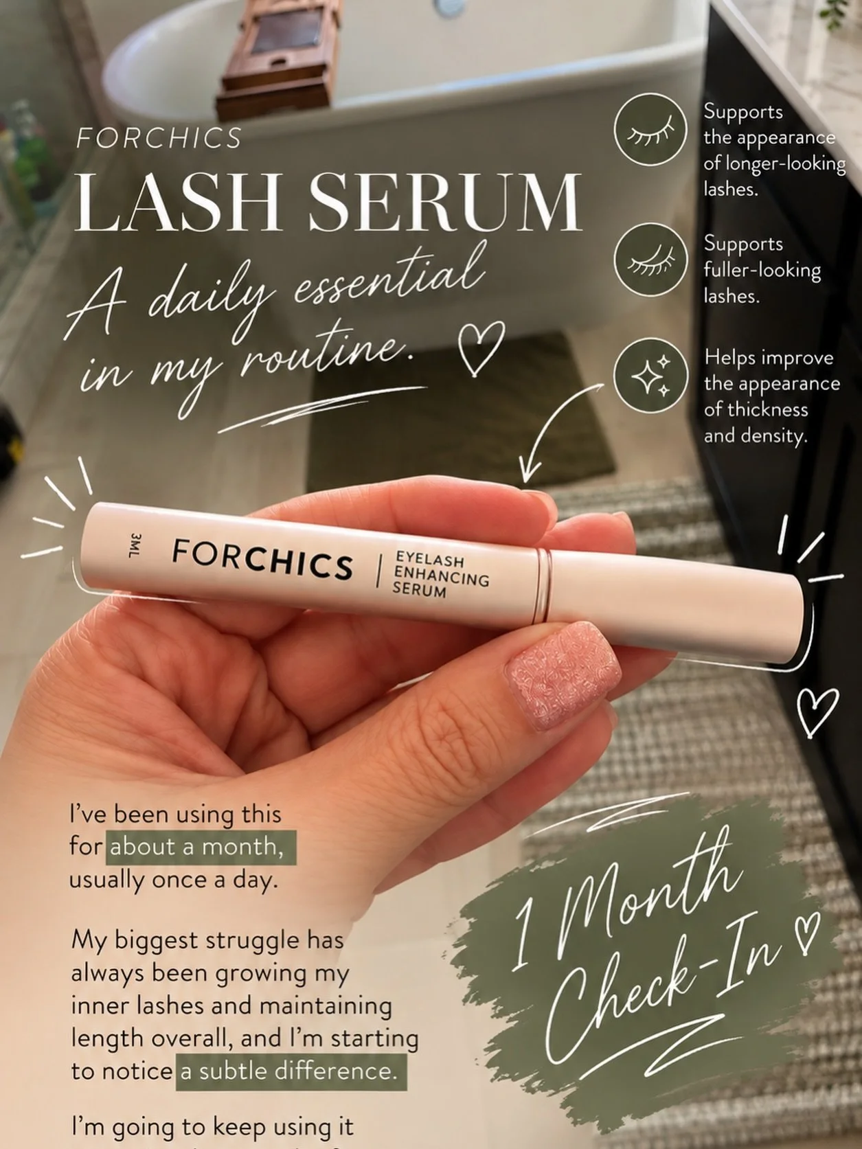 Another little product I&rsquo;ve added to my daily routine 👀

Not sponsored&mdash;I purchased this myself. I&rsquo;ve been using the ForChics Lash Serum for about a month now, usually once a day.

My inner lashes have always been stubborn and maint