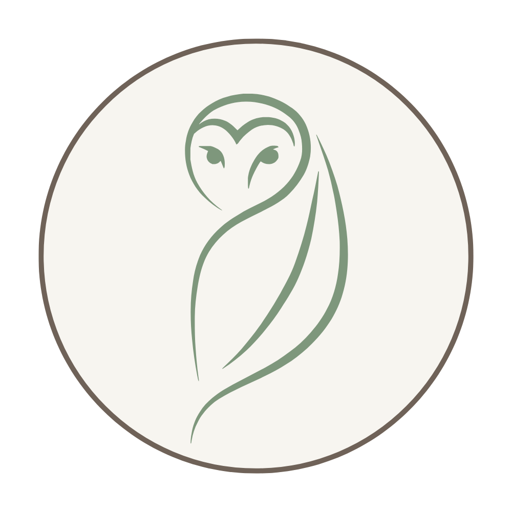 A minimalist line drawing of the Noctua owl within a circular frame, with its head slightly turned and features stylized eyes. The symbol for Noctua Aesthetics in Henderson Nevada.