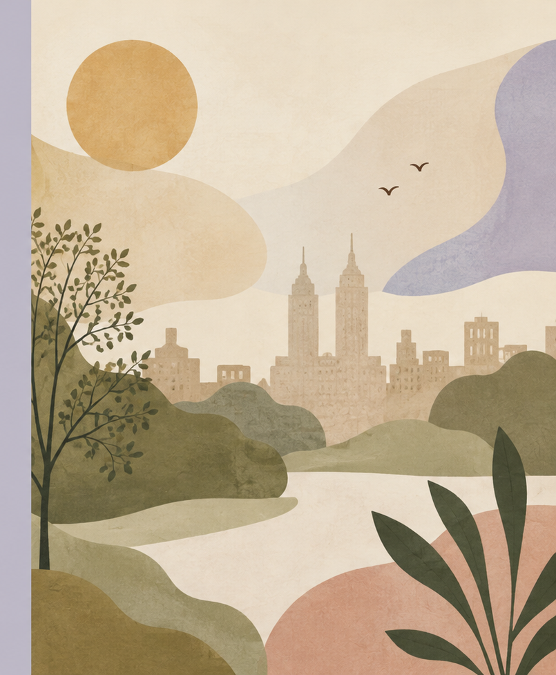 Illustrated Central Park landscape in New York City