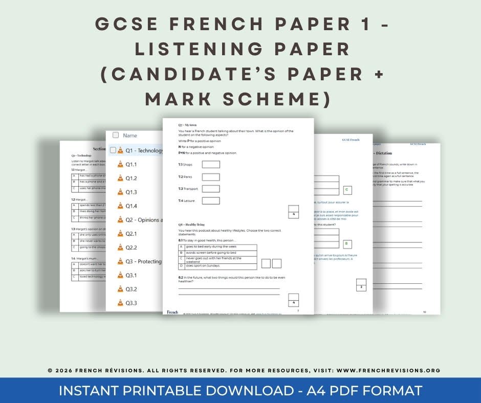 French GCSE - Paper 1 Listening Pack A - Practice paper