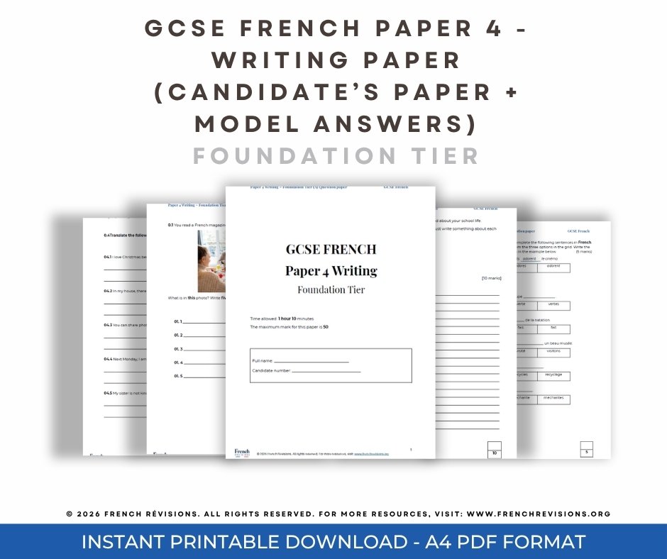GCSE French Writing - Paper 4 (FOUNDATION TIER) - Pack A