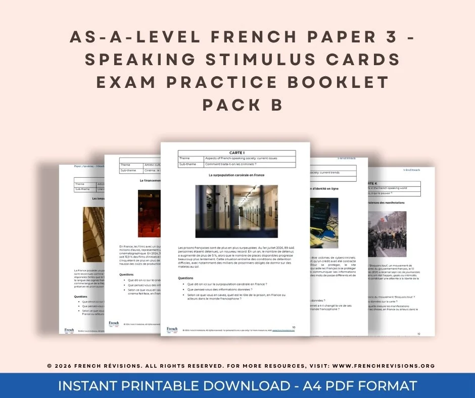 French A-level - Paper 3 Speaking paper - Stimulus CARDS exam Booklet - PACK B