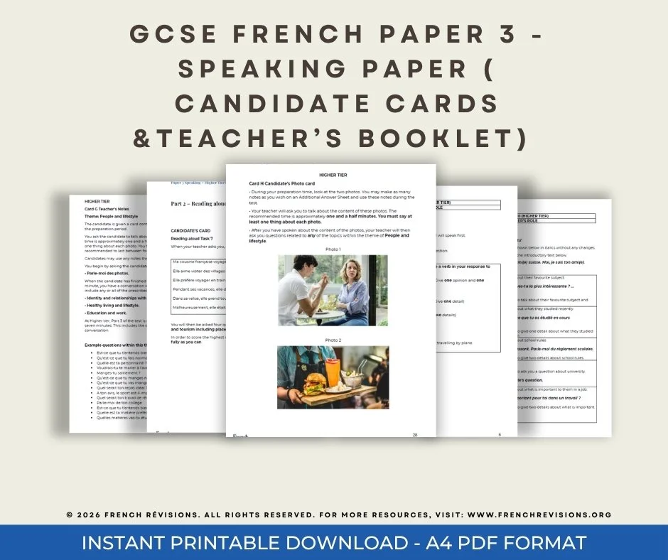 French GCSE - Paper 3 Speaking Pack A - Practice Booklet