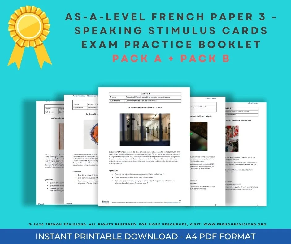 French A-level - Stimulus CARDS exam Booklet - BUNDLE: PACK A + PACK B