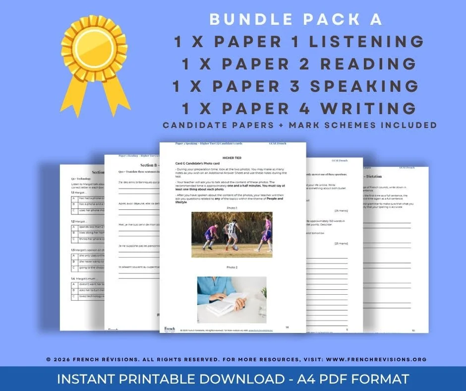 FRENCH GCSE BUNDLE - PACK A - ALL SKILLS included
