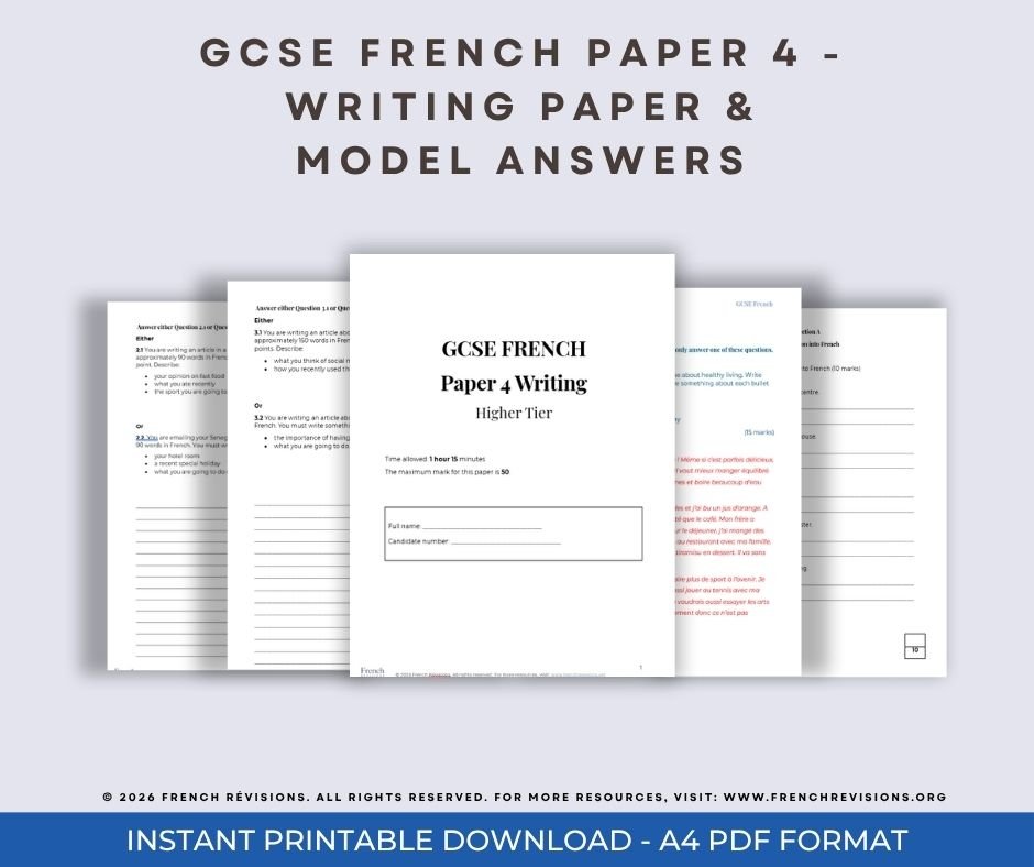 French GCSE - Paper 4 Writing Pack A - Practice paper