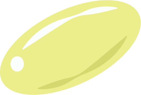 A yellow oval-shaped object with a shiny surface and a white highlight
