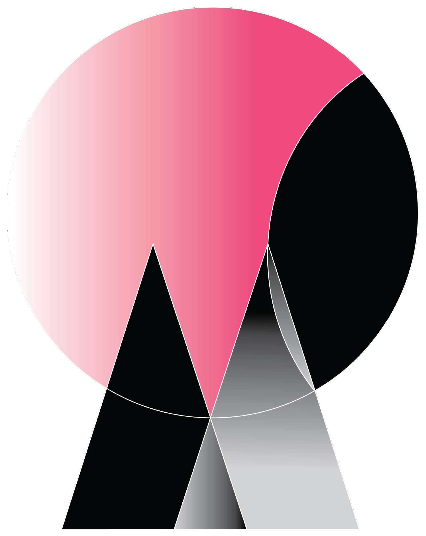 CANDY MOUNTAIN logo as geometric abstract shapes in pink, black, gray, and white, with 3D effects, representing a mountain.