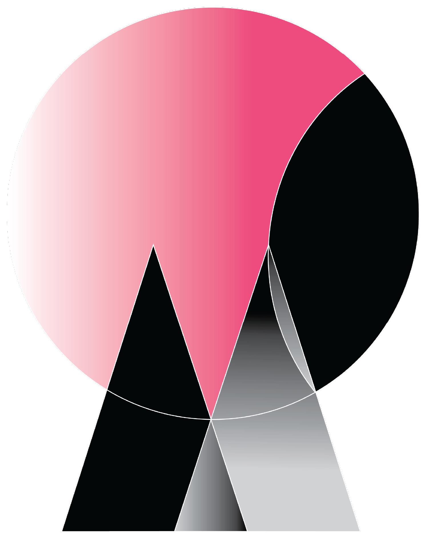 CANDY MOUNTAIN logo as geometric abstract shapes in pink, black, gray, and white, with 3D effects, representing a mountain.