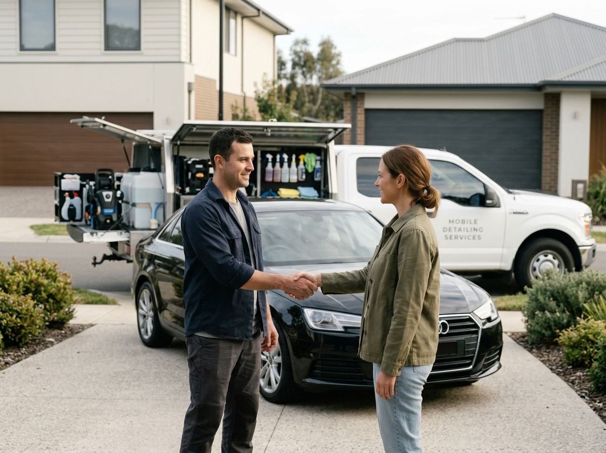 detailer and customer shaking hands