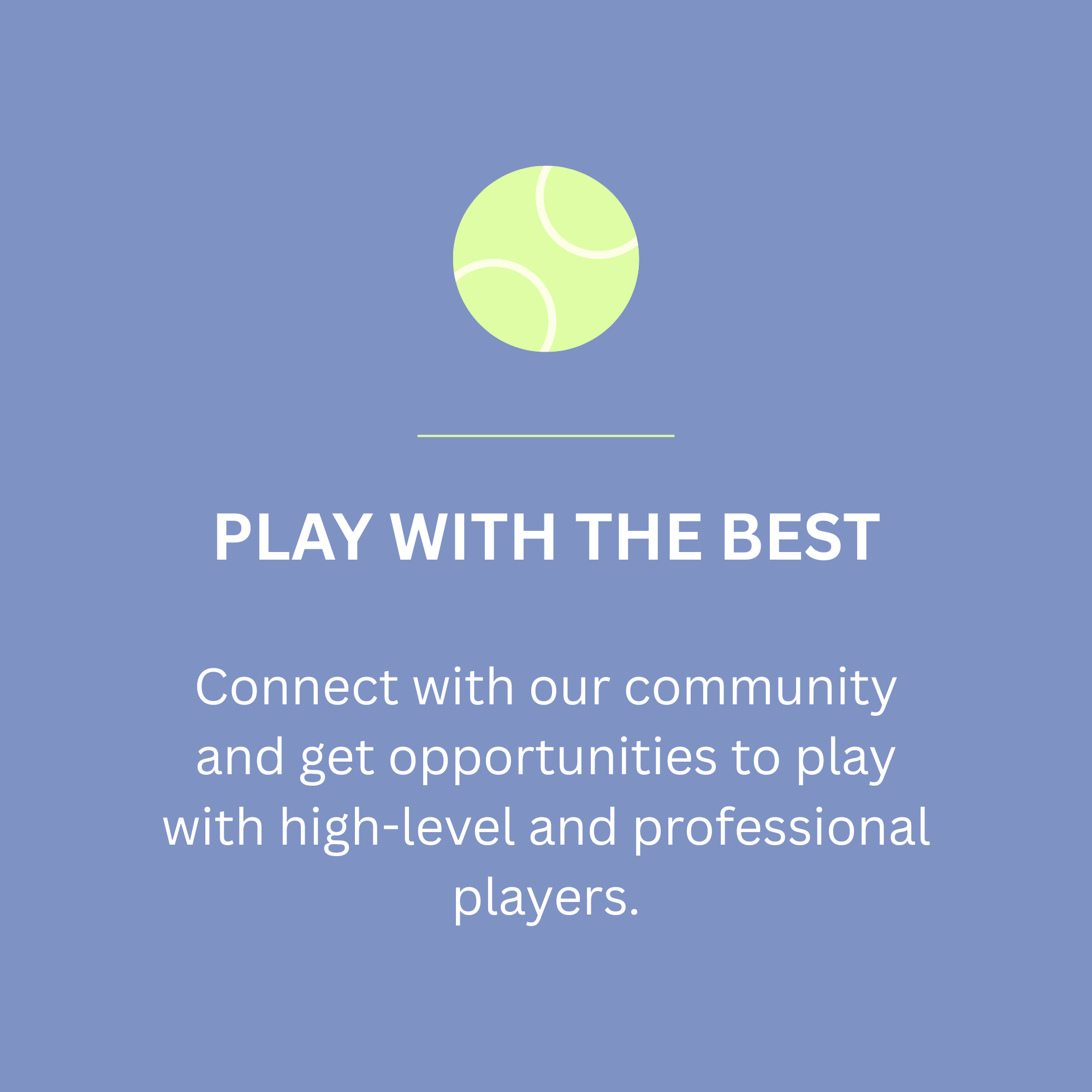 Screenshot of a website promoting tennis with a blue background, a yellow tennis ball at the top, and white text encouraging playing tennis and connecting with the community.