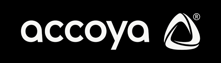 Accoya logo with stylized triangle icon in black and white.