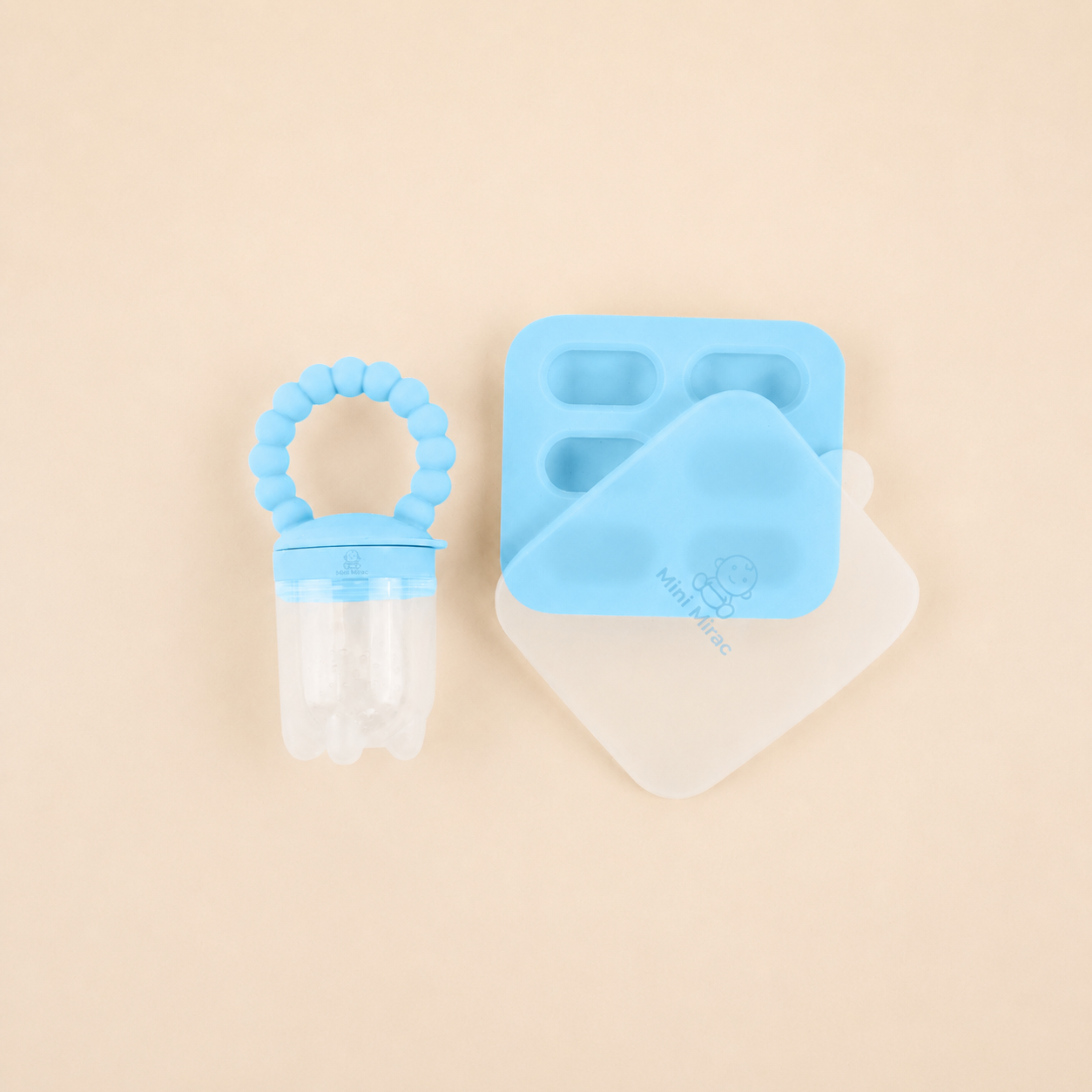 Mini Mirac Baby Feeding Pacifier + Ice Tray Set – Soft Sky Blue
