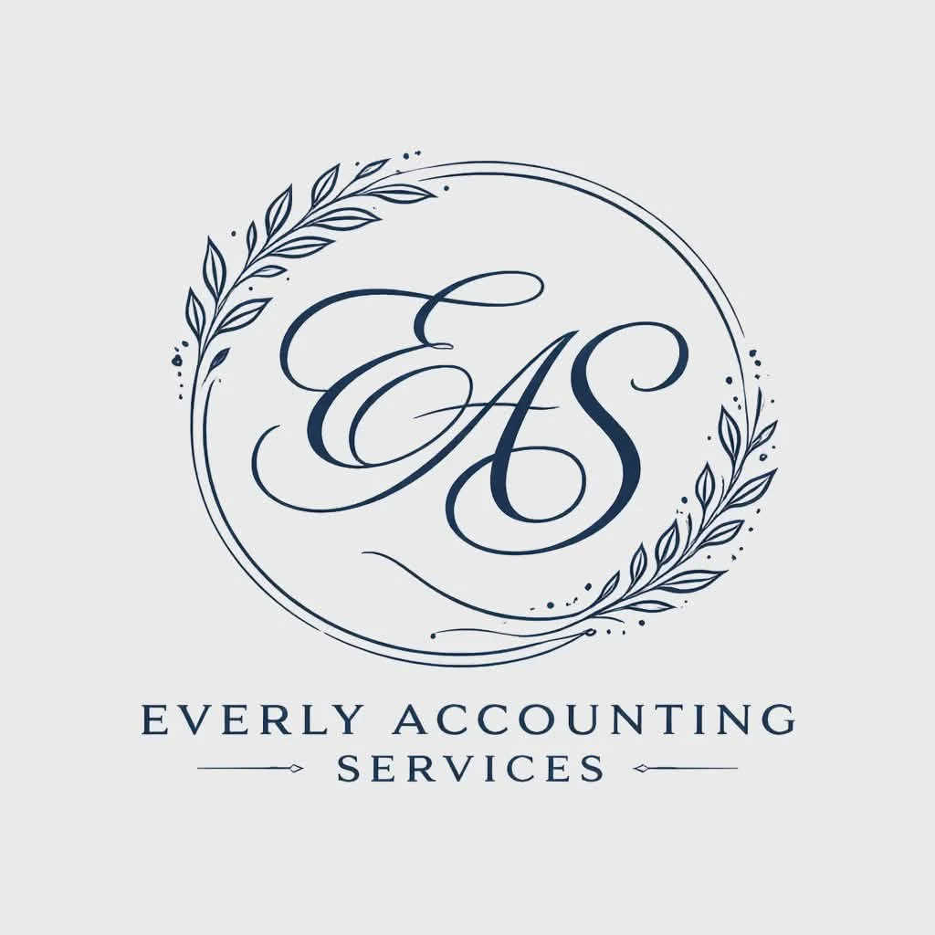 Elegant logo with the initials 'EAS' in cursive, surrounded by a wreath, with the words 'Everly Accounting Services' underneath.