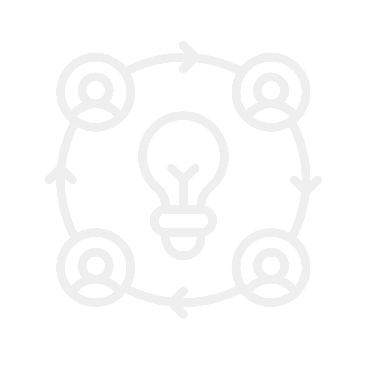 circular icon that shows a light bulb in the center with icons of people and arrows circling around it to represent the strategy cycle