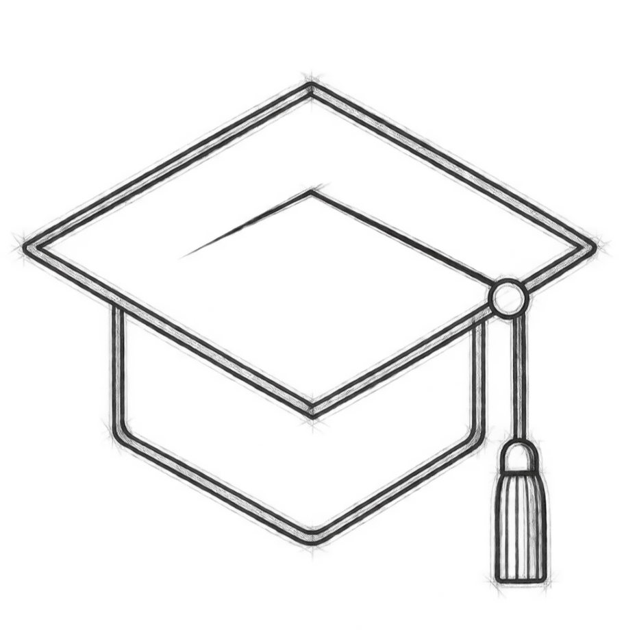 Graduation cap icon representing architectural education and professional background.