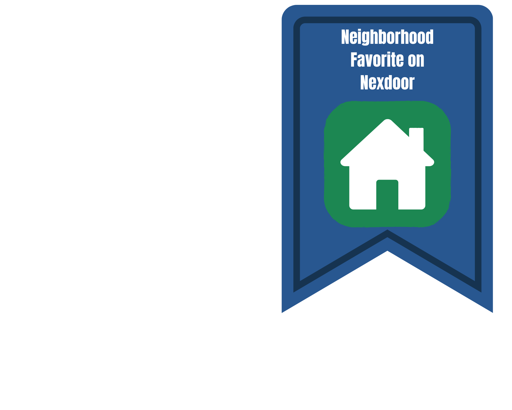A digital illustration of a next-door badge for being a neighborhood favorite. The background color of the illustration is dark blue, with a green oval representing the yard and a white house icon placed centrally.