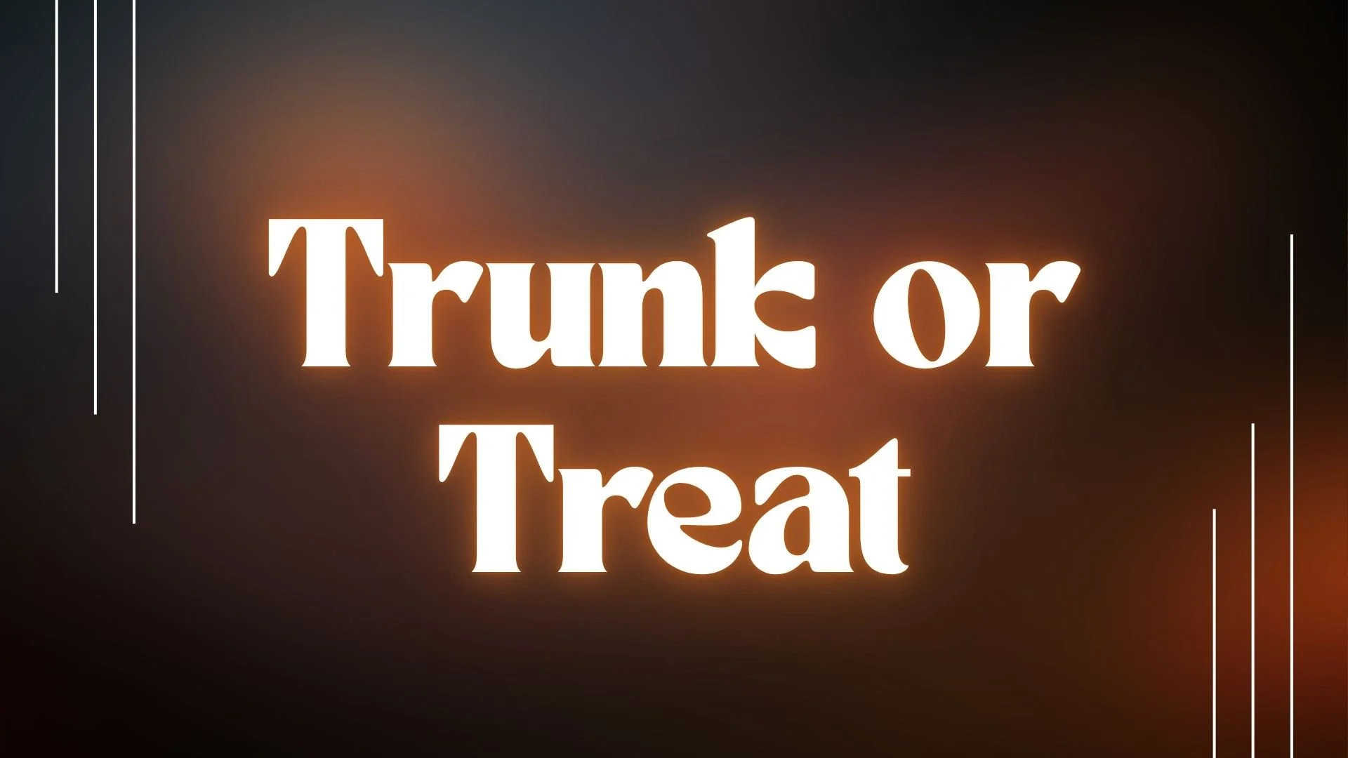 Text reading 'Trunk or Treat' in glowing white letters against a dark background with warm light glow.