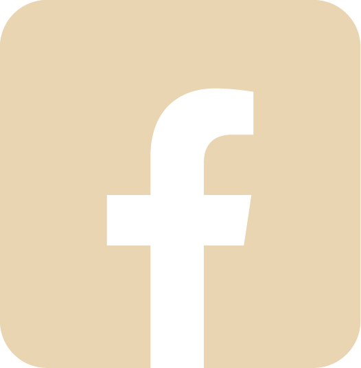 Black Facebook logo on a beige background.