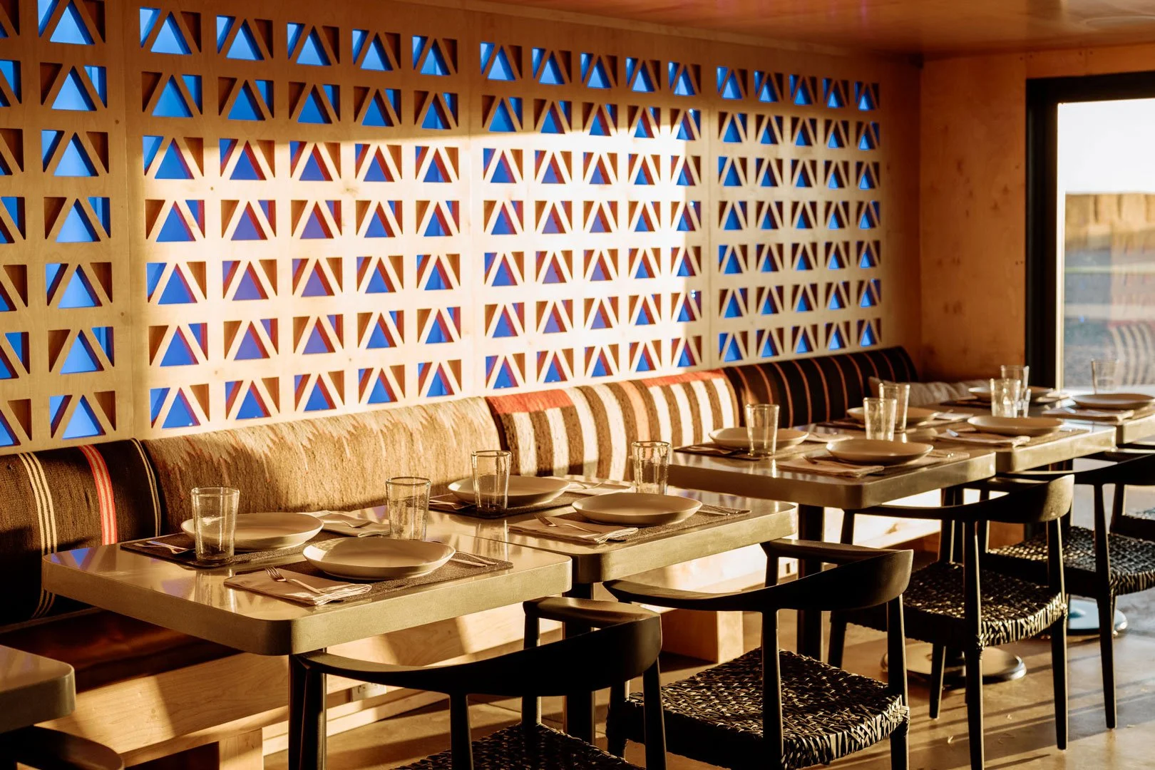Banquette seating in the cafe of the Frontier Drive-Inn