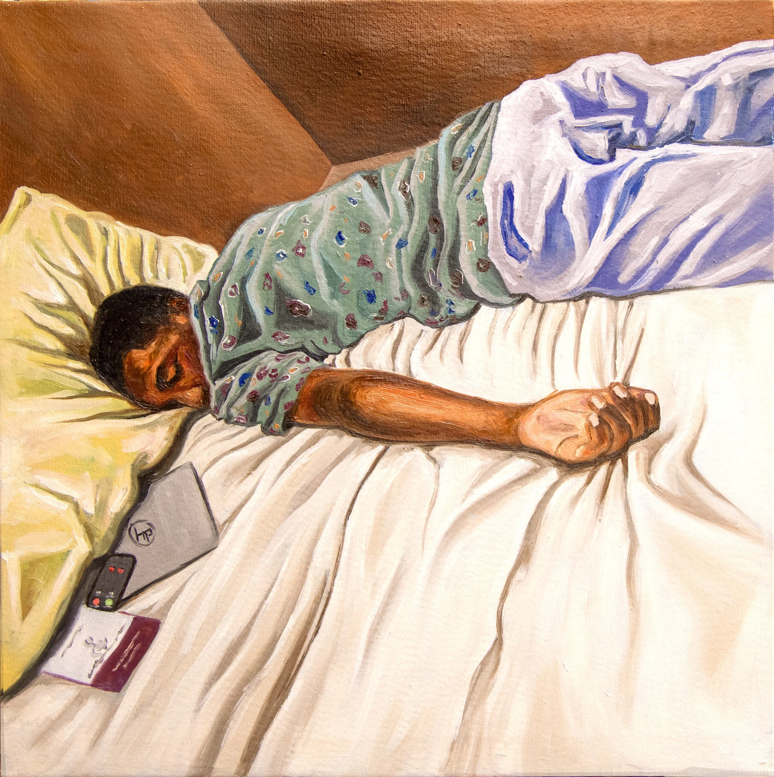 IS IT SLEEP OR REST,oil on canvas, 50cm x 50cm, 2025