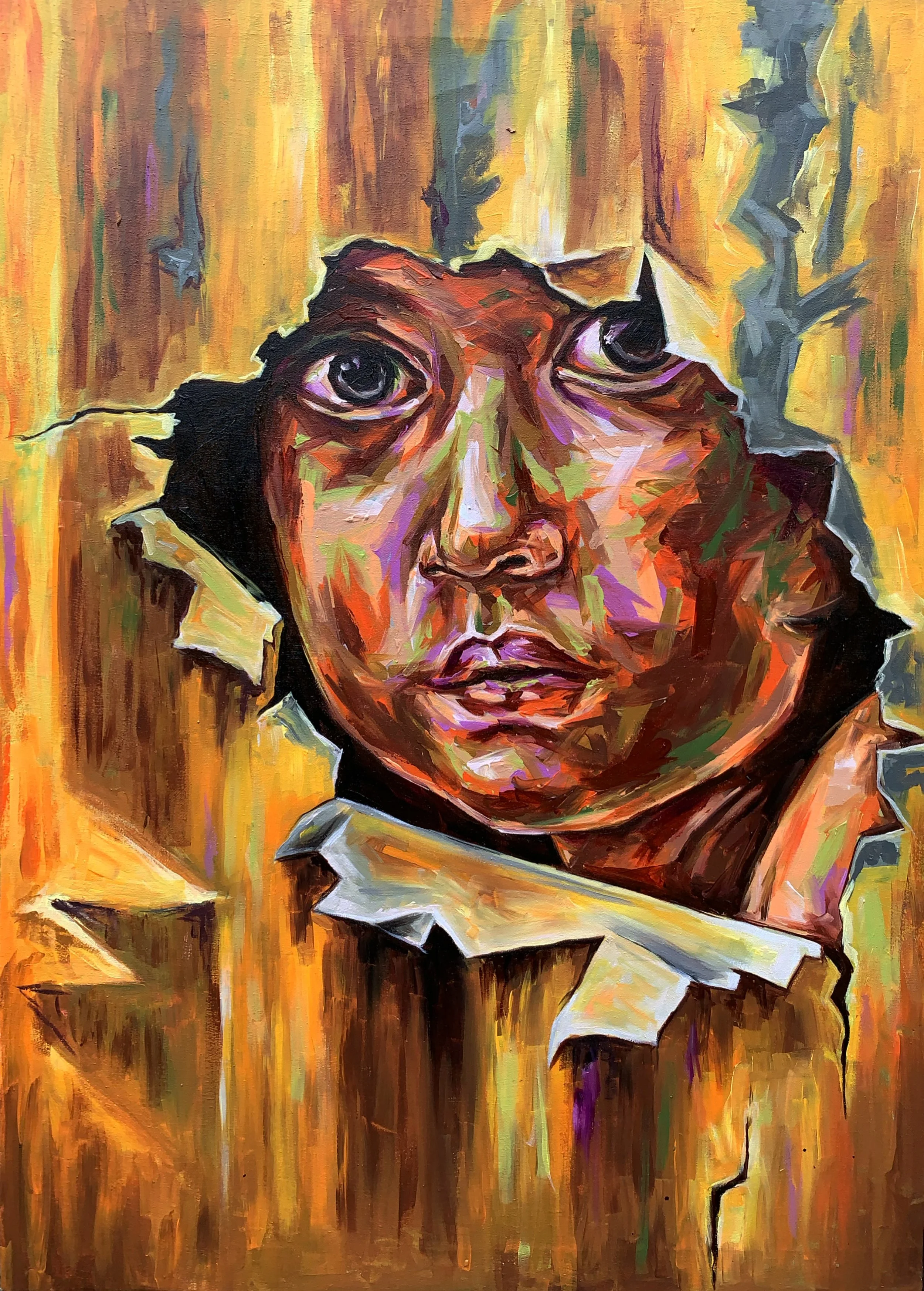 MU'KIBATI, acrylics on canvas, 95cm x 65cm, 2025 (650 USD)