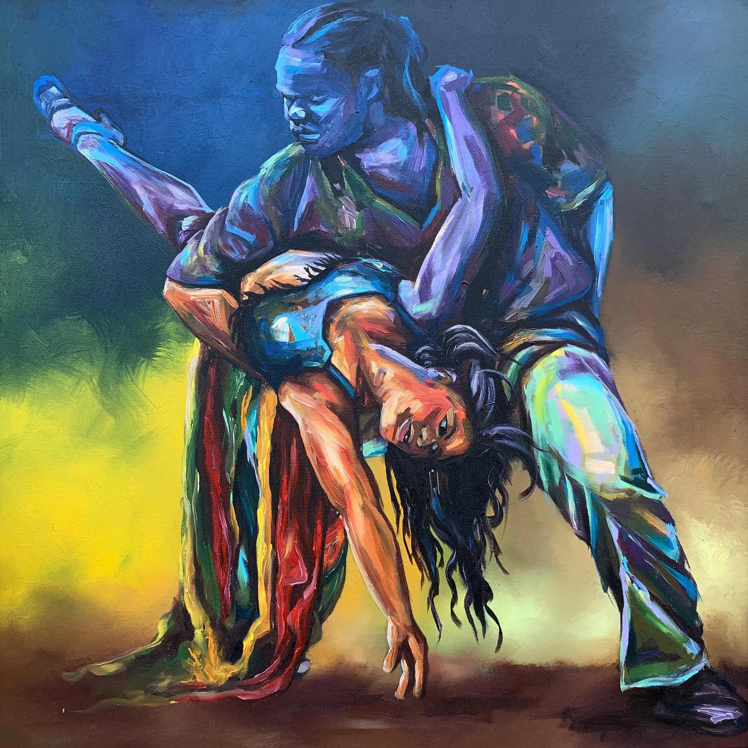DANCE WITH , acrylics on canvas, 120cm x 120cm, 2023 (900 USD)