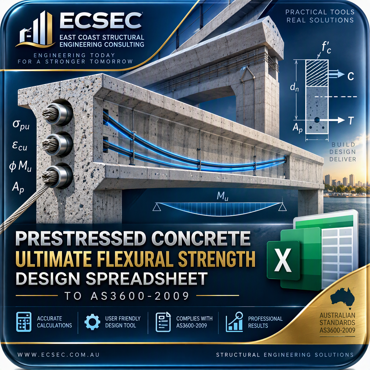 Prestressed Concrete Ultimate Flexural Strength Design Spreadsheet to AS3600-2009