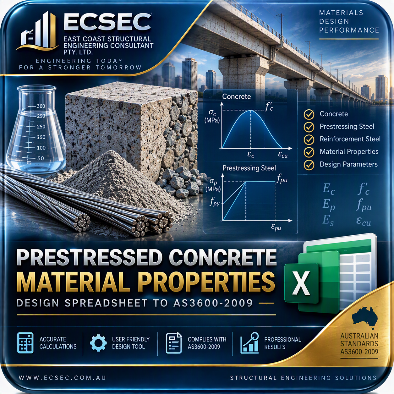 Prestressed Concrete - Material Properties Excel Sheets Calculators