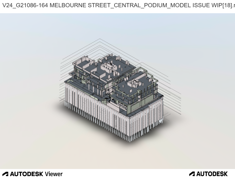 A 3D architectural model of a building or structure, likely a political or public space, with the foundation supported by stilts or columns, and multiple levels and rooms visible on the top floors.
