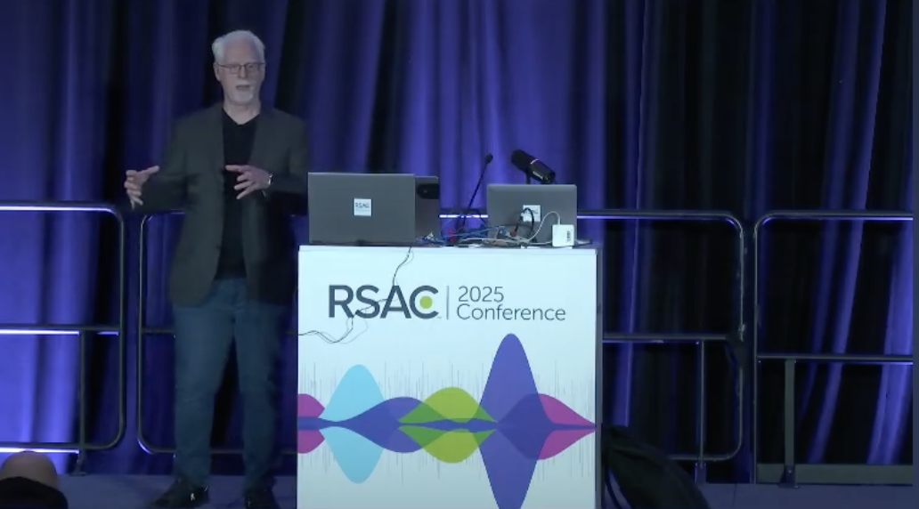 Perry Carpenter presenting his top rated RSAC 2025 Conference talk, "Conversations with a GenAI-powered Virtual Kidnapper (and other ScamBots)"