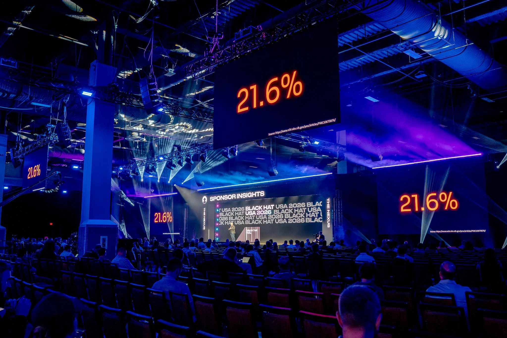Distant shot of Perry Carpenter's BlackHat presentation.